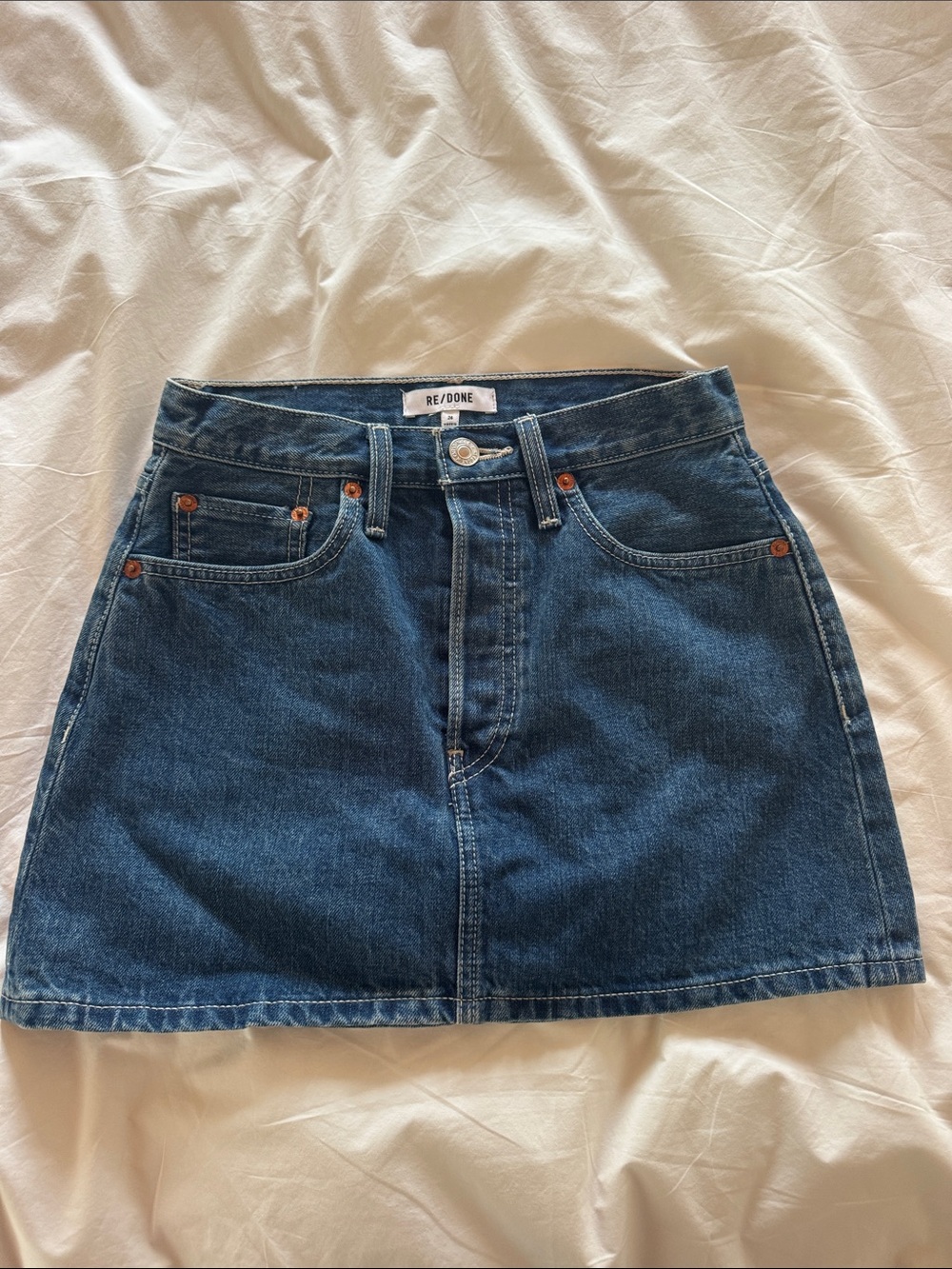 Re/Done Indigo Denim Mini Skirt
